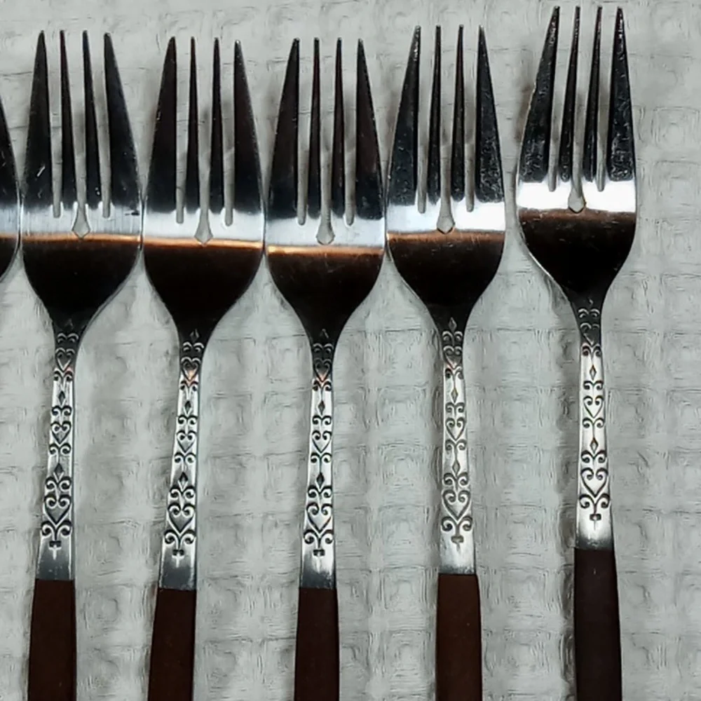 MCM Interpur Stainless Steel Scroll Design Wood Handle Flatware 41 Pcs Japan